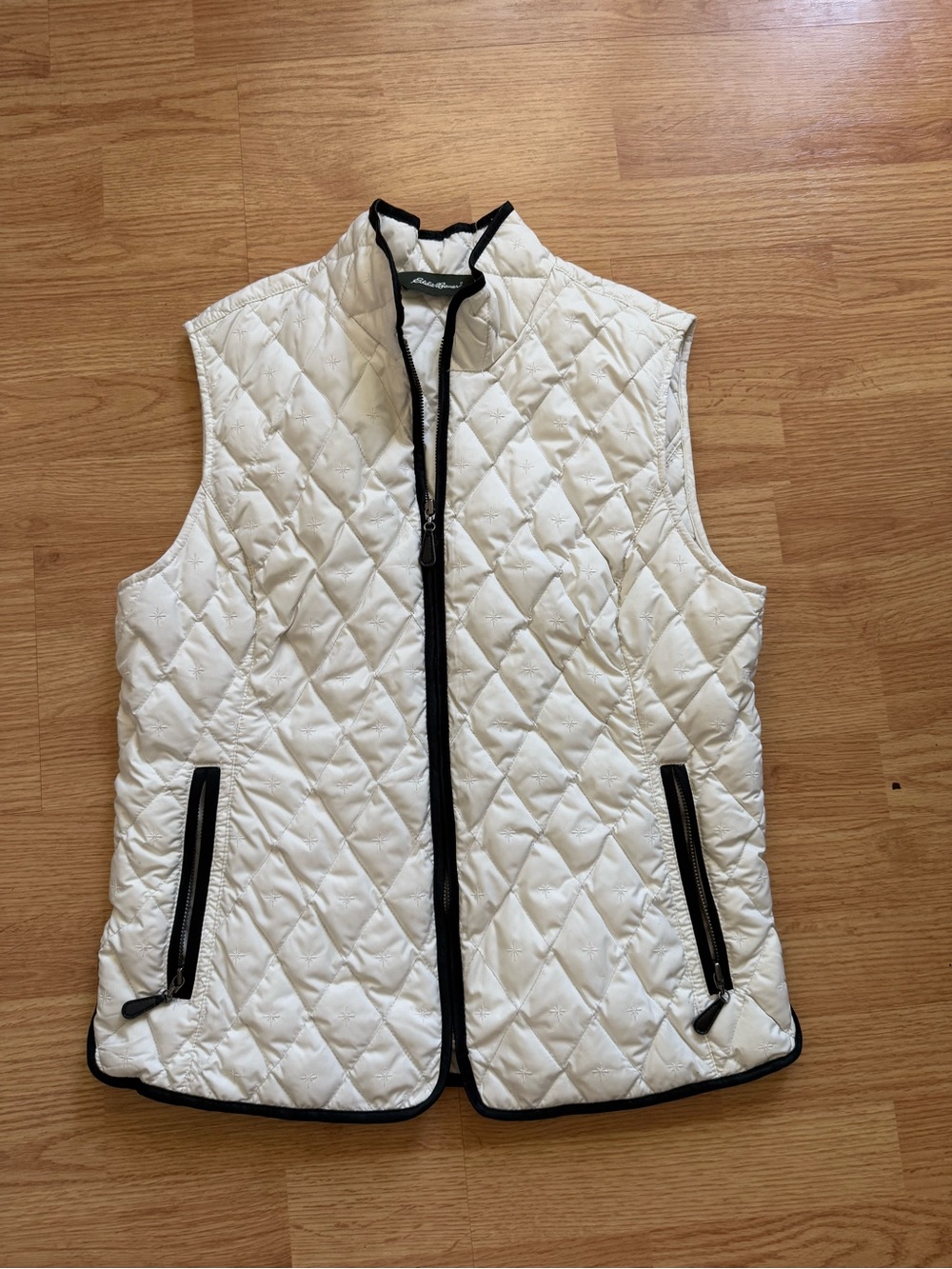 Eddie Bauer Premium Goose Down Quilted Vest White Black Trim Women’s M